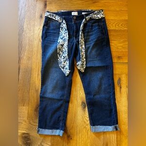 Angels Dark Blue Boyfriend Jeans with Floral Tie